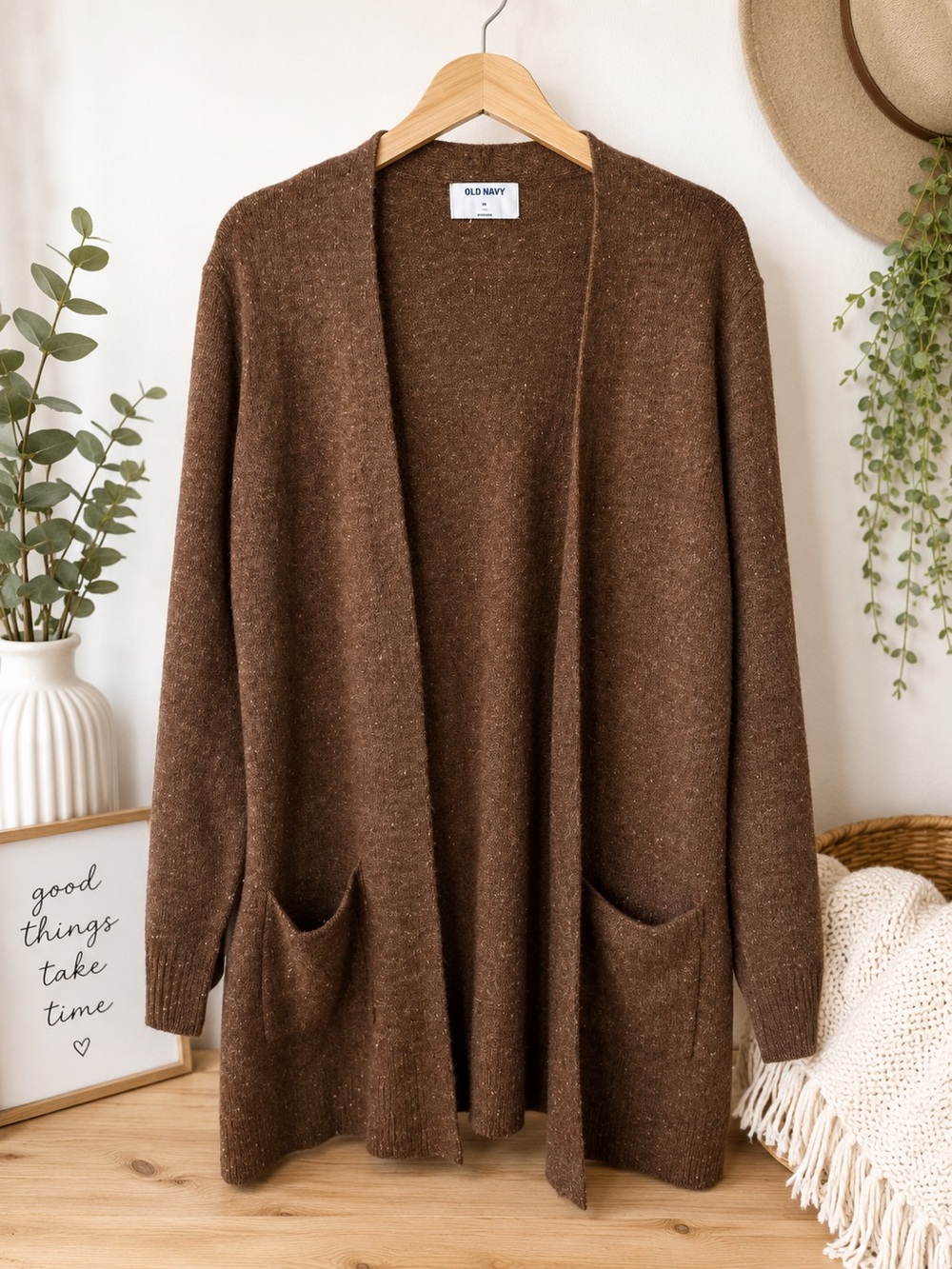 Old Navy Brown Open-Front Pocket Cardigan